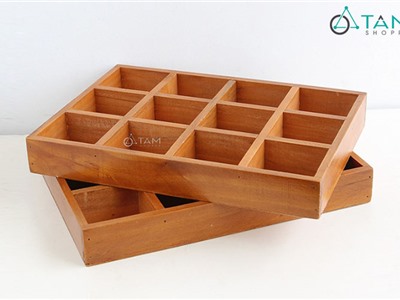 Khay gỗ trang trí chữ nhật chia 12 ô vuông số 16